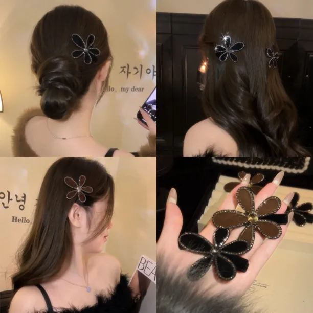 韩国东大门植绒小花发夹秋冬碎钻轻奢边夹刘海夹