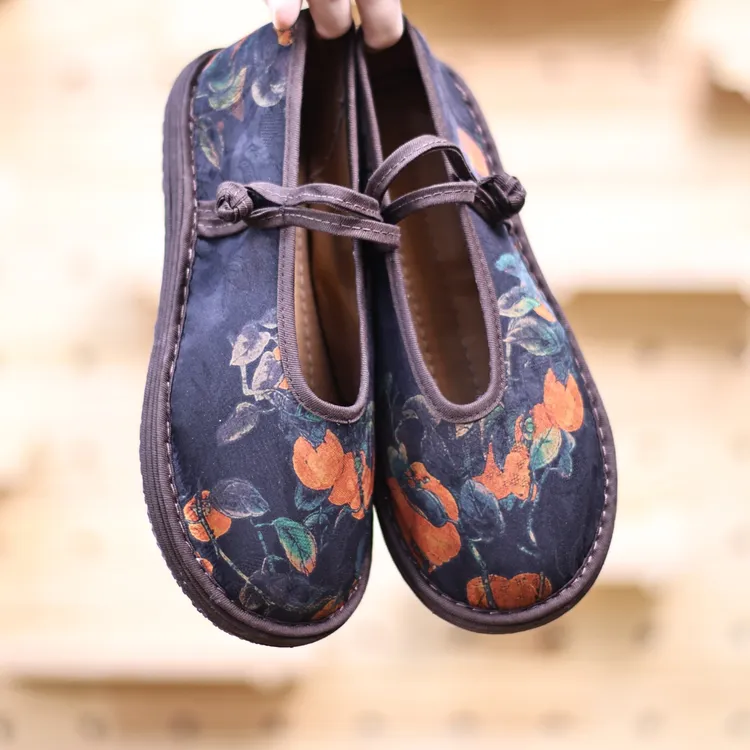 布仆风华纯手工千层底宋锦盘扣新中式软底布鞋女士秋季平底布鞋