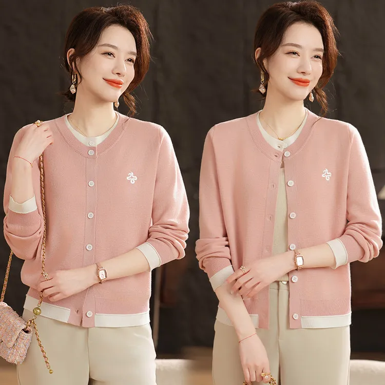 春秋圆领女常规宽松型毛针织衫针织衫上衣女装秋季常规款宽松