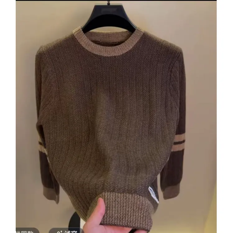 秋冬圆领撞色加厚保暖高档针织衫毛衣男士时尚休闲内搭打底衫男装