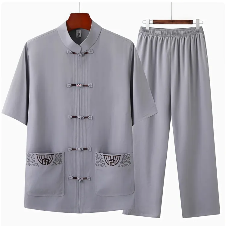 夏季国风中老年唐装中国风薄款休闲复古宽松大码夏装爷爷装中式