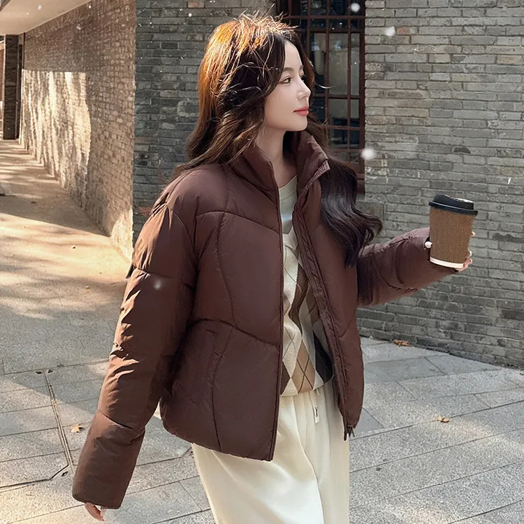 2025新款肯豆棉服女短款美式小个子立领棉衣时尚百搭保暖外套冬季