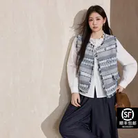 蓝语大码女装拼接圆领马甲刺绣条纹马夹针织秋冬保暖格纹22160