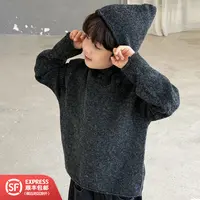 253526儿童秋冬韩版宽松时尚百搭套头连帽毛衣