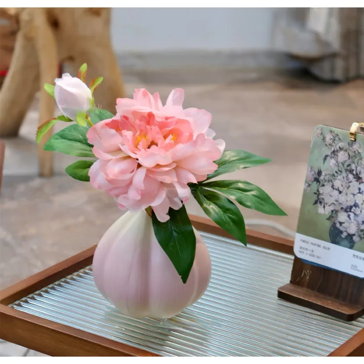 创意时尚陶瓷花瓶仿真牡丹花装饰风小花瓶桌面家居花插客厅摆件