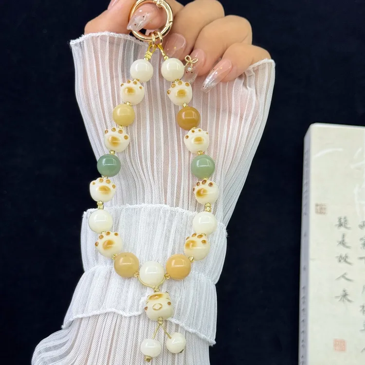 菩提可爱猫爪炭烧防丢手工创意个性手机链通用新中式手机斜挎链