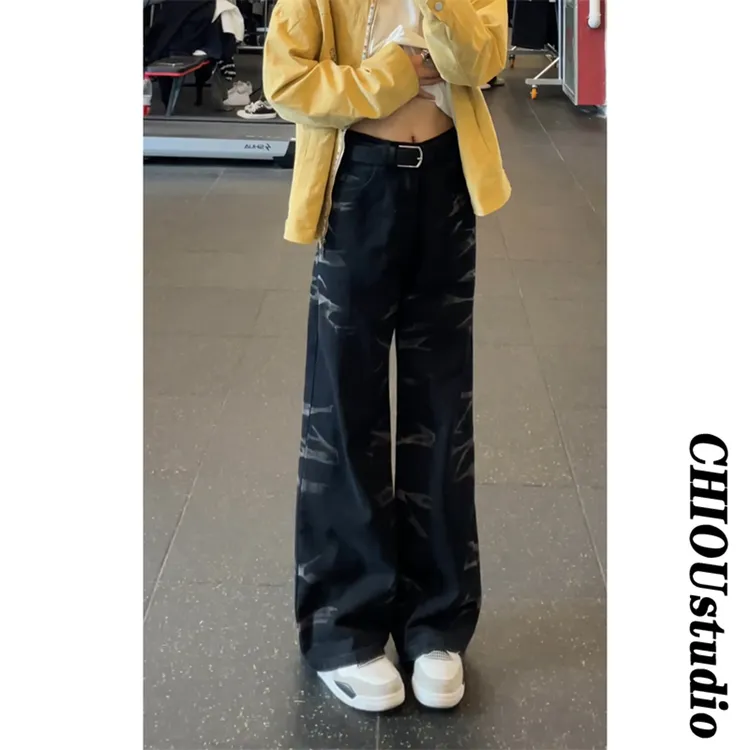 美式Vibe扎染牛仔裤子男春秋季宽松直筒休闲裤cleanfit复古阔腿裤