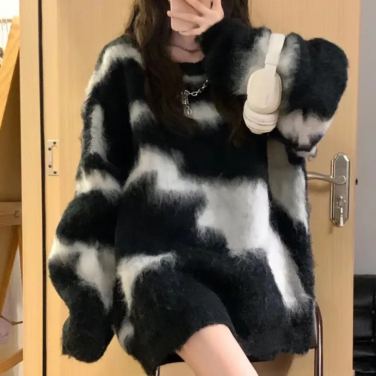 2025软软糯糯的毛衣女秋冬设计感复古小众慵懒风条纹感加厚外穿针