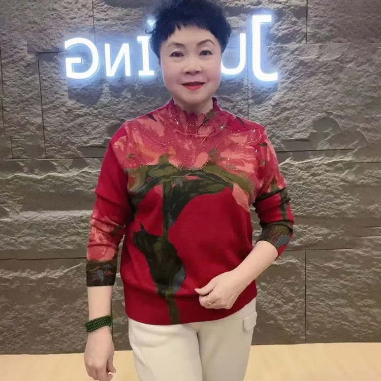 H冬季舒适半高领针织衫遮肉显瘦时尚洋气百搭中老年妈妈打底衫