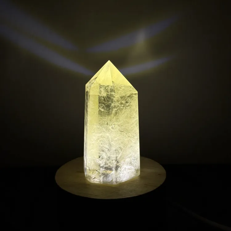 天然白水晶柱黄水晶柱消磁柱led小夜灯床头灯摆件礼品装饰usb