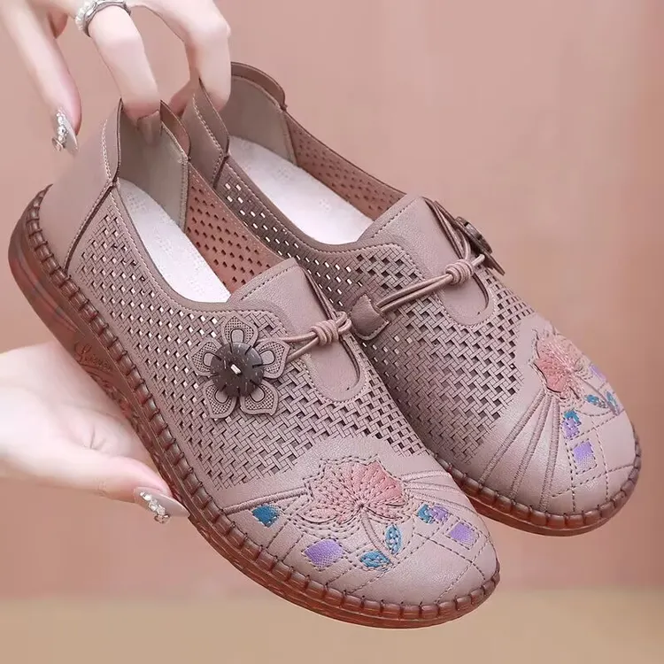 夏季老北京布鞋女透气网面凉鞋防滑牛筋底妈妈鞋软底老人鞋奶奶鞋