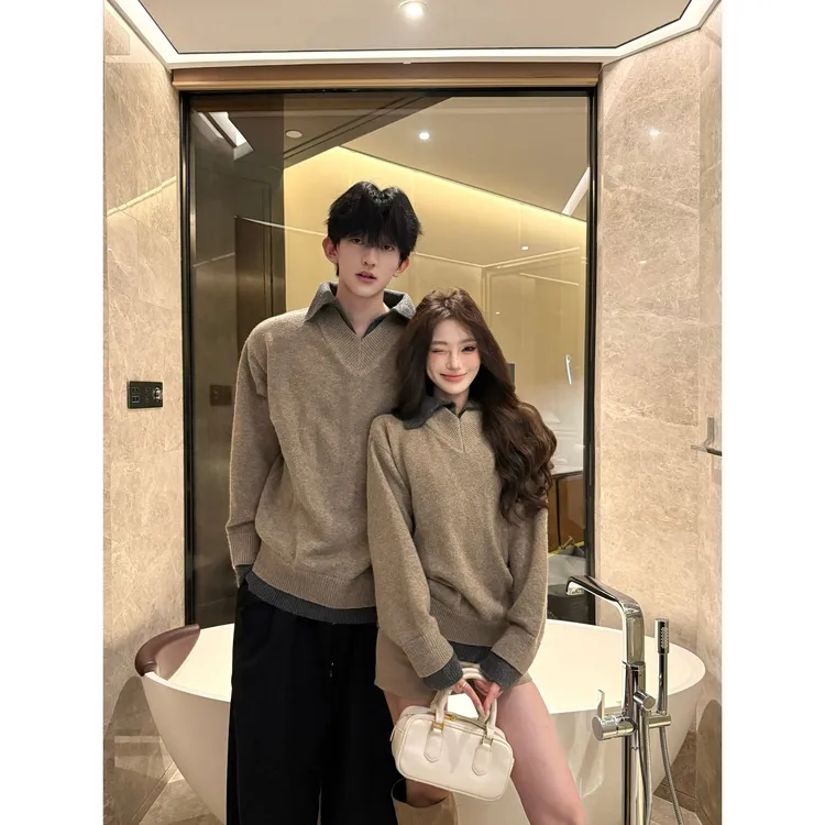 情侣装秋冬2025新款ins超火毛衣男女韩版宽松法式针织衫外套潮牌