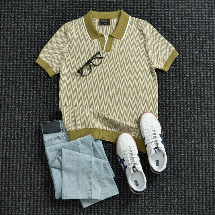 夏季冰丝凉感 男士撞色翻领针织Polo衫痞帅休闲百搭通勤短袖T恤
