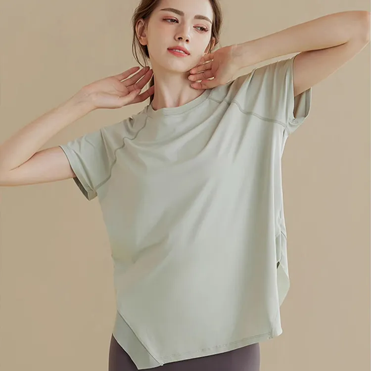 高端瑜伽服上衣女宽松显瘦运动训练T恤短袖透气网纱跑步健身衣