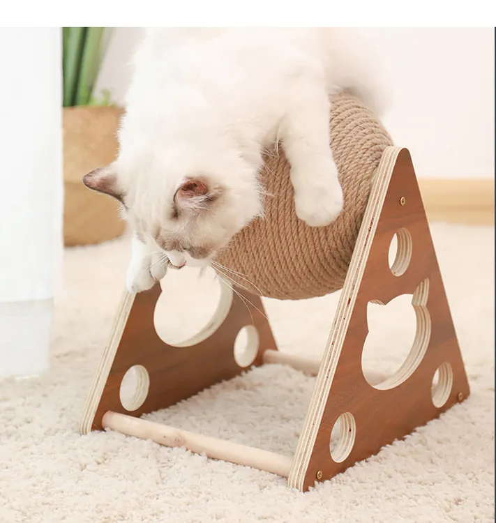 猫抓板猫玩具木质猫抓球磨爪手缠剑麻绳猫爬架耐用猫抓柱宠物用品