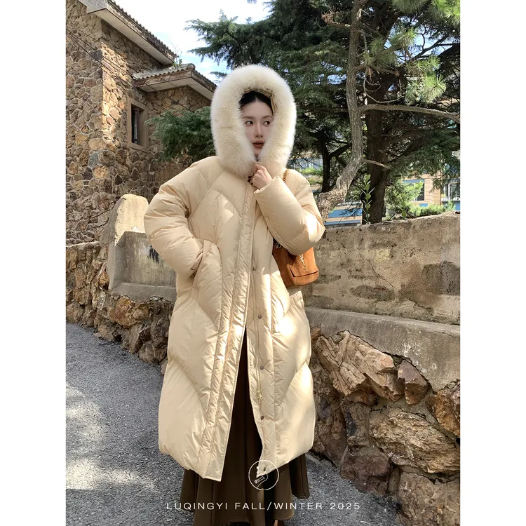 鹭青一原创【不知寒】三星90白鸭绒狐狸毛连帽羽绒服L25Y1105L