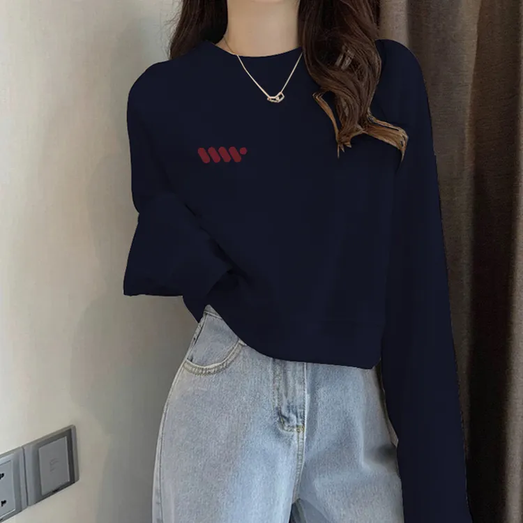 圆领套头短款卫衣女加绒加厚秋冬长袖上衣高腰显瘦小个子春秋薄款