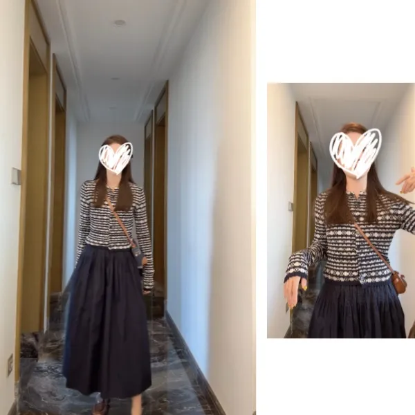 韩系条纹针织开衫长袖上衣女2025春秋季新款修身温柔风半身裙套装