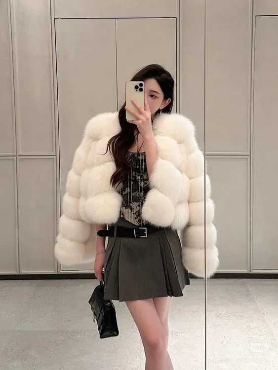 2025新款狐狸毛冬季保暖长袖外套百搭