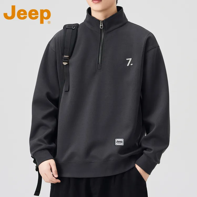JEEP吉普刺绣半拉链长袖卫衣男款春秋季2025新款宽松休闲上衣外套