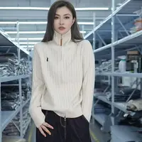 【例畔精选】秋冬季气质立领刺绣拉链麻花洋气百搭针织开衫A903#