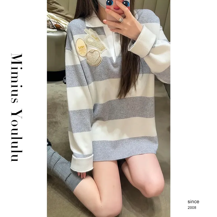 【mimius】P 25早秋学院风经典条纹羊毛长袖针织衫 G08035