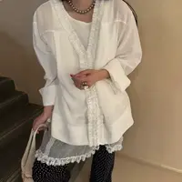 （唯夏衬衣）2025新款宽松显瘦设计感木耳边V领长袖衬衫上衣女C465