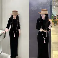 LHMknk1画报夫人原创自制秋冬贵气中式丝绒旗袍 蓬莱粉