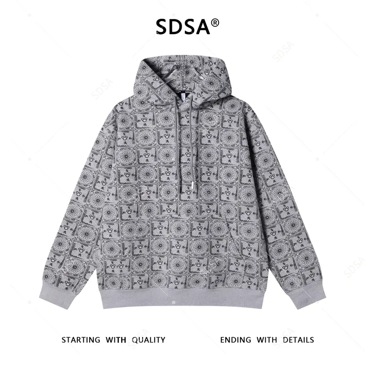 SDSA男士秋冬新款痞帅男装时尚花卉印花抽绳连帽卫衣百搭休闲宽松