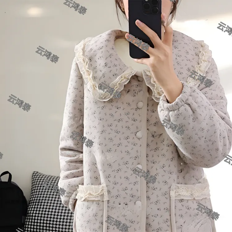 抗寒零下15度冬季女士三层夹棉加绒加厚带领碎花保暖可外穿家居服