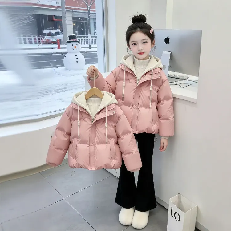 女童棉服冬季2025新款儿童洋气假两件外套冬装女大童夹棉加厚棉衣