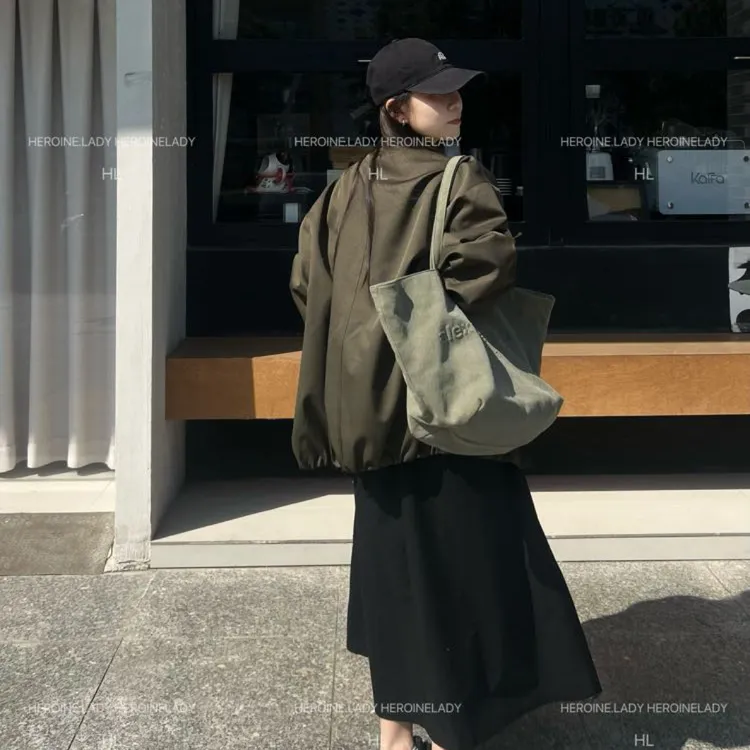 【夹克外套】HL秋季简约气质休闲百搭无领高级感夹克棒球服外套