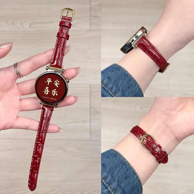 纤细竹节GT6适用华为GT54手表表带GT3pro皮质watch5高级男女创意