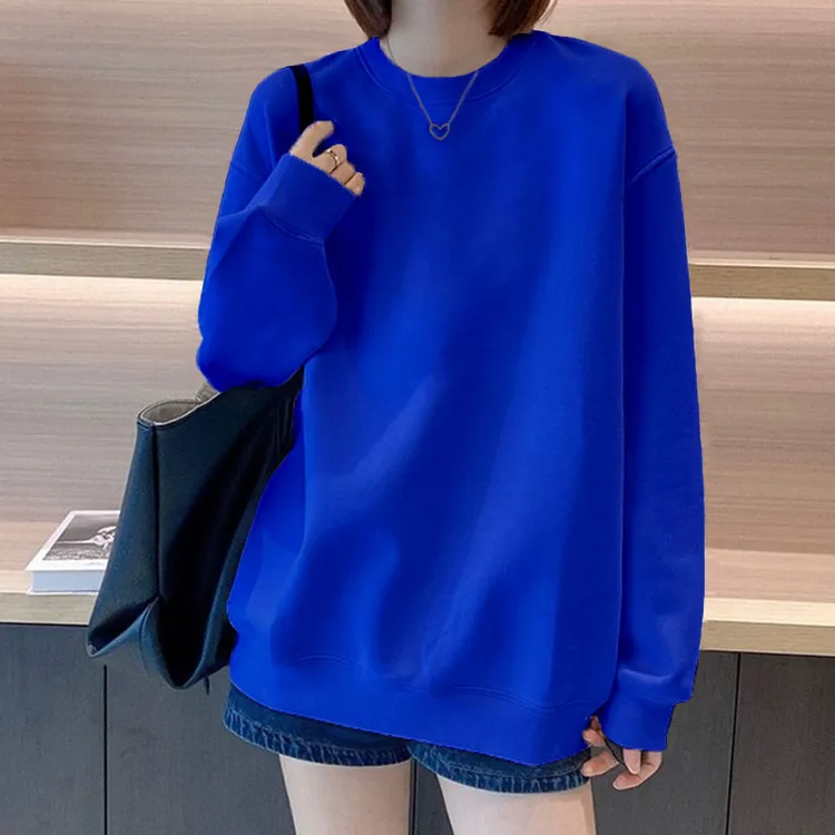 克莱因蓝圆领卫衣女秋冬款2025春季新款爆款韩系宽松大码外套上衣