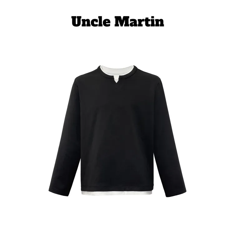马丁叔叔25秋季上新打底宽松型长袖V领高级感潮流长袖-755