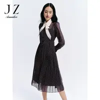 【丽公主专属】玖姿安娜蔻JTDQ50015飘带领X型波点雪纺印花衬衫连衣