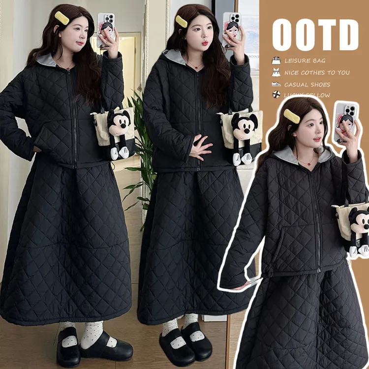 孕妇装秋冬2025新款高级感休闲韩版时尚连帽夹棉服百搭孕妇套装潮