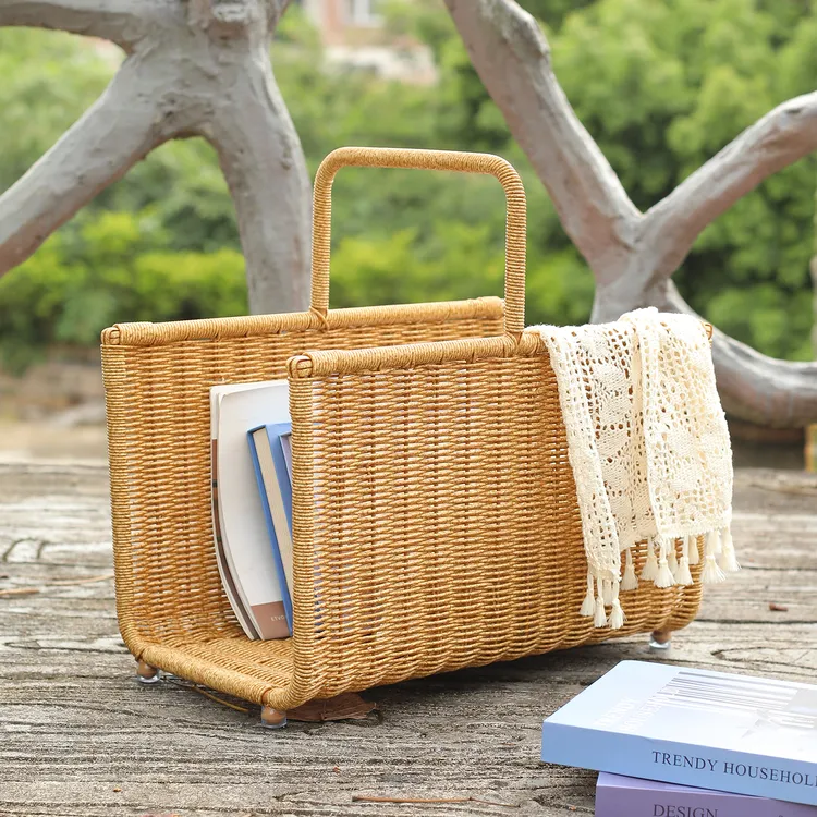 户外手提杂志书报收纳筐客厅书籍置物筐仿藤编摆放杂志画报整理架