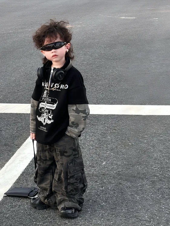 【现货】2025拼接卫衣秋款韩版男童洋气儿童痞帅童装宽松Q580790