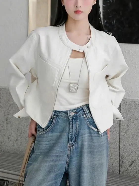 2025秋季新款韩版高级感休闲百搭时尚款秋立领短外套女夹克上衣潮