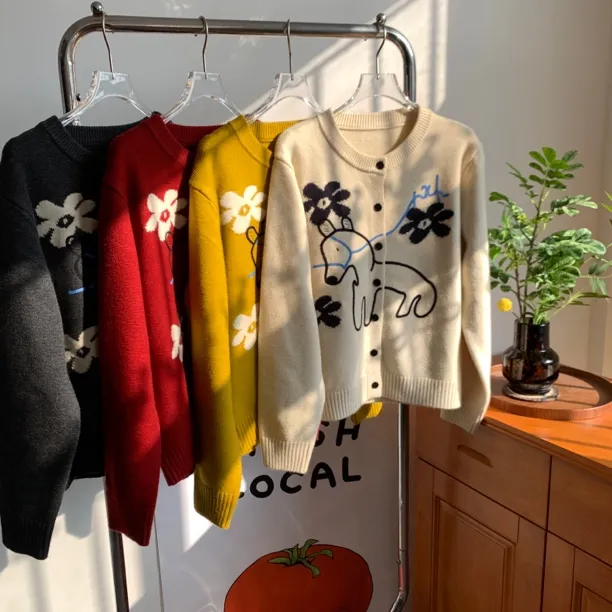 【小马毛衣】圆领提花针织厚款毛衣开衫