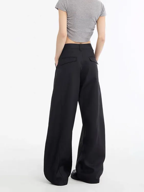 设计感黑色西装阔腿裤女2025春季新款高腰显瘦垂感弯刀休闲西裤子
