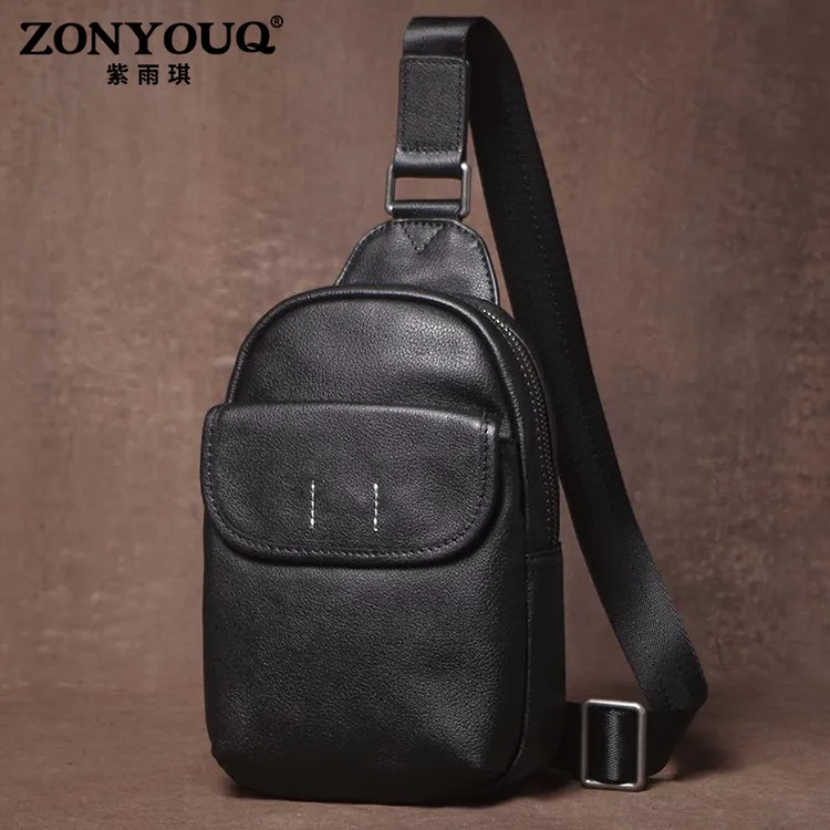 紫雨琪复古胸包男时尚潮流头层牛皮单肩斜挎包休闲百搭胸前小包
