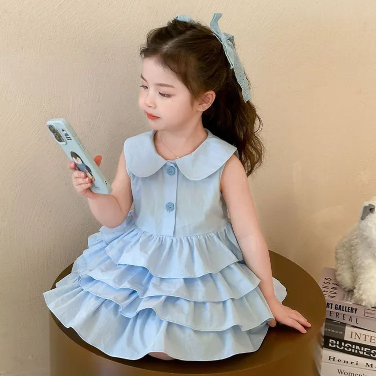 女童夏装背心连衣裙2025新款儿童娃娃领公主裙洋气宝宝夏季蛋糕裙