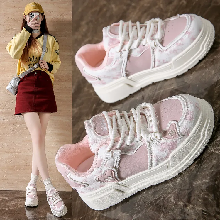 秋季厚底休闲板鞋透气平底女鞋春季小白鞋休闲鞋夏季小众百搭