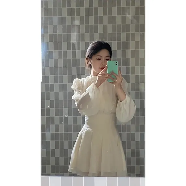 法式长袖雪纺连衣裙女春季新款白月光仙女裙温柔气质名媛生日短裙