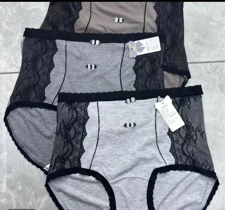 大码定制款高腰薄棉蕾丝过肚脐包臀透气高弹不卷边女士三角内裤