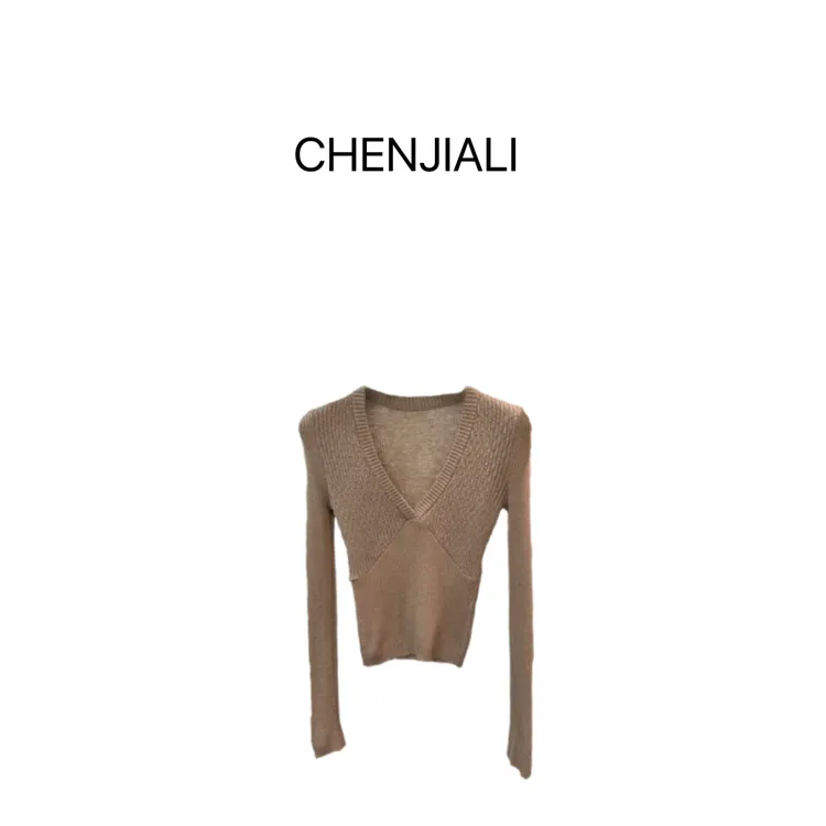 CHENJIALI 细闪珠光感十足V领纯欲系修身时髦气质显瘦打底针织衫