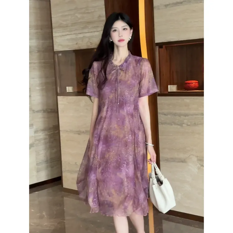 9386#时尚宽松连衣裙女2025夏季新款轻奢女装大码洋气高级感裙子