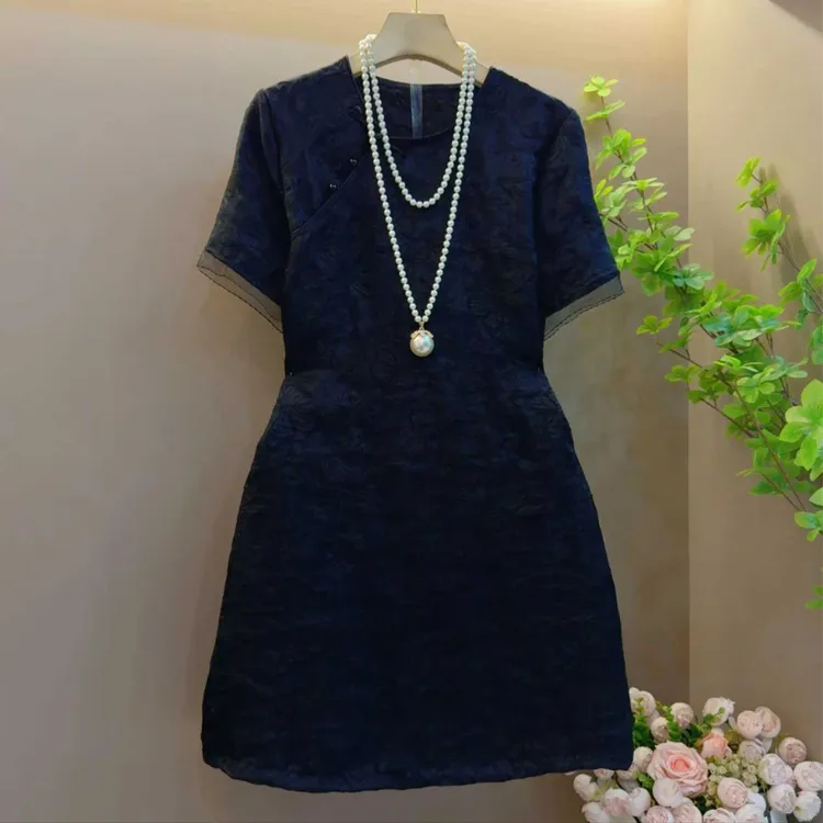 时尚显瘦宽松洋气新中式国风提花大码胖MM2025夏季新款中长连衣裙